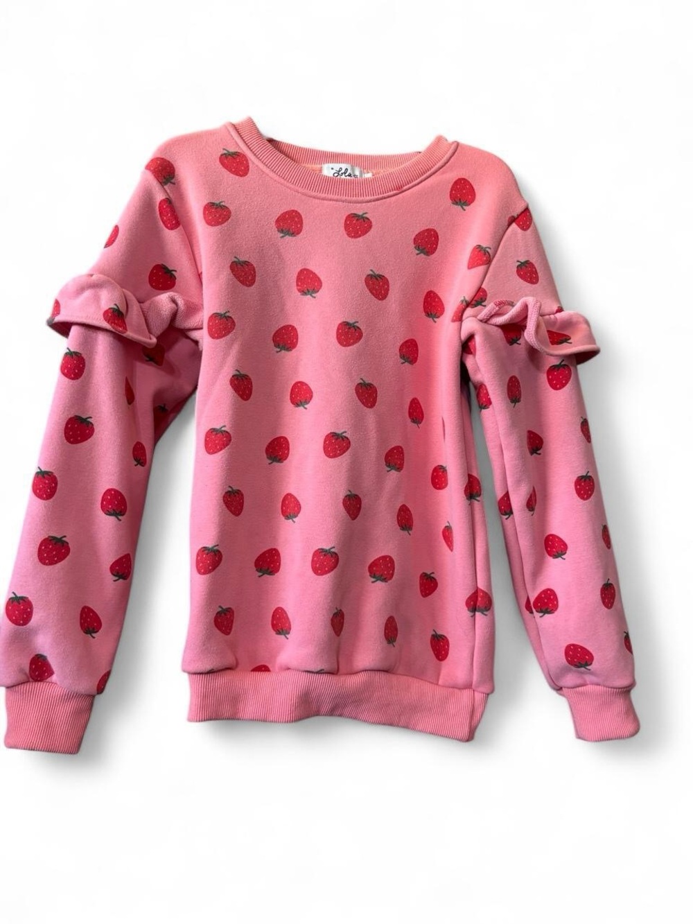 Lola+ The Boys Pink Strawberry Ruffle Sweatshirt